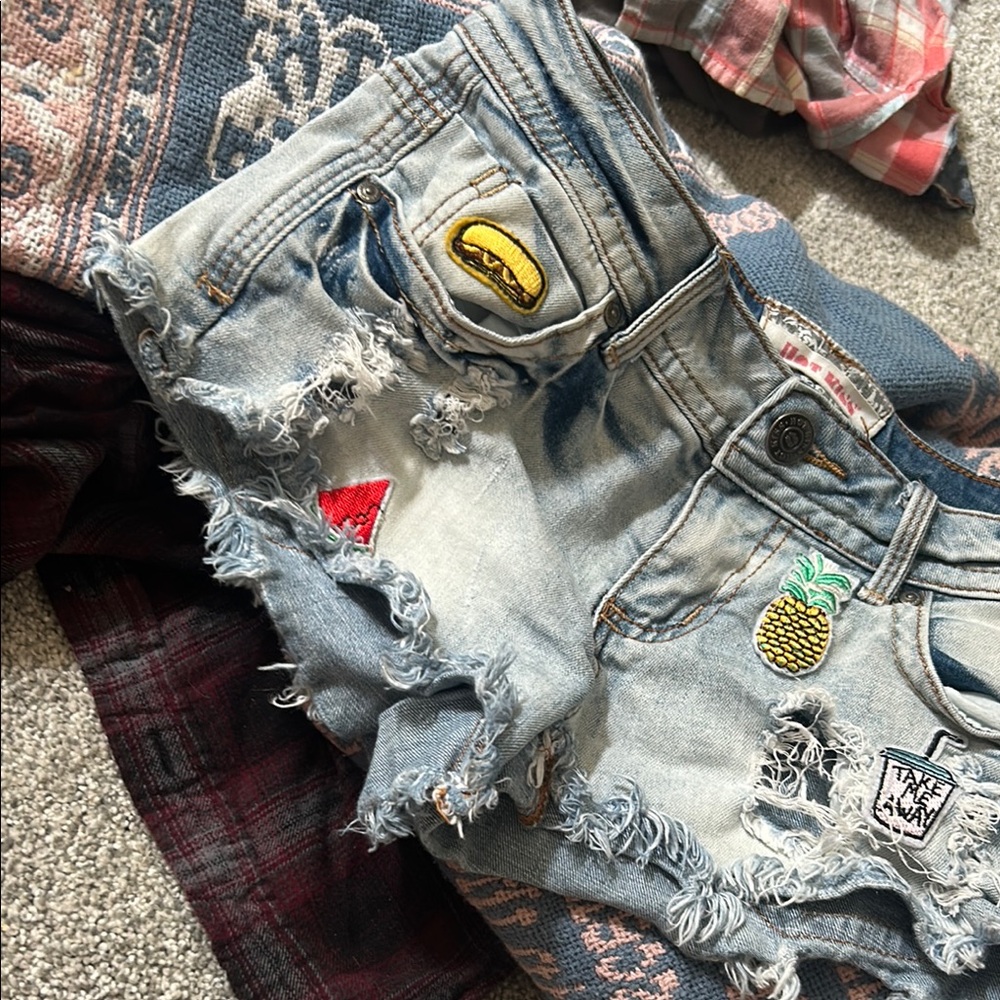 Distressed Denim Shorts with Fun Patches